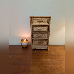 Vintage MCM Little Bamboo Tabletop Trinket Chest With Drawers
